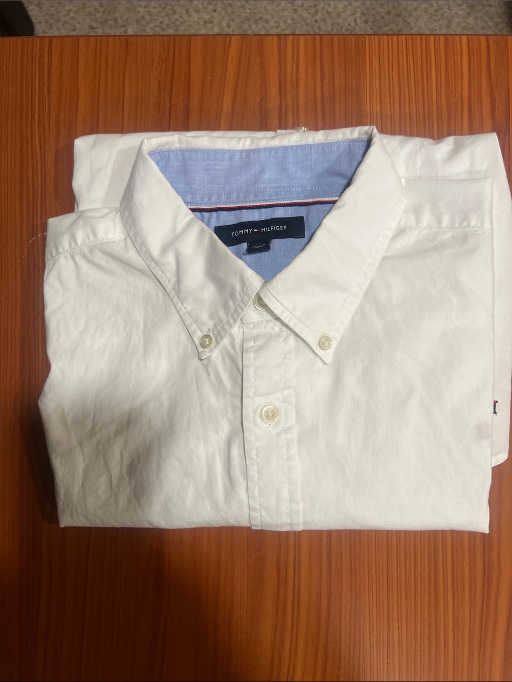 Tommy Hilfiger Men’s White Button-Down Shirt with Blue Inner Collar
